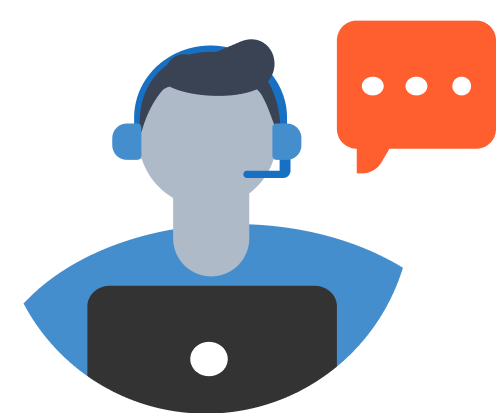 An illustration showing a customer success agent talking in a headset. The agent has a laptop in front of them.