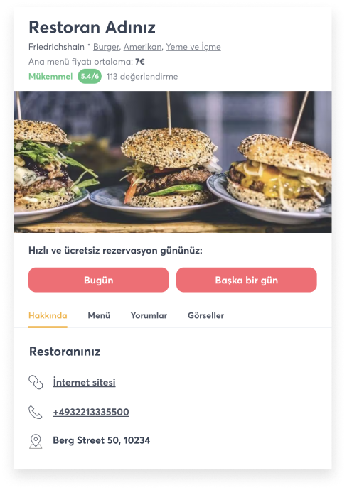Quandoo uygulamasındaki bir restoran profilinin şablon görseli.