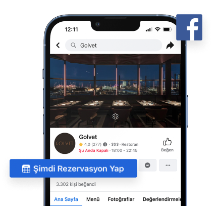 Bir restoranın Facebook profilinin görüntülendiği bir akıllı telefon. 